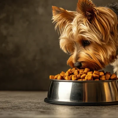 cachorro comiendo de su plato según su edad