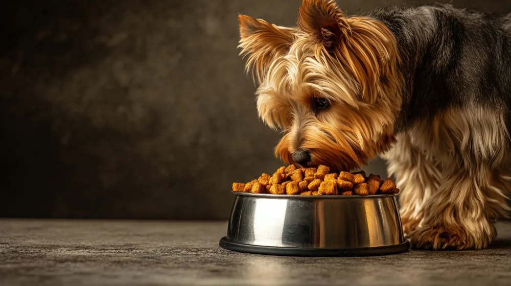 cachorro comiendo de su plato según su edad